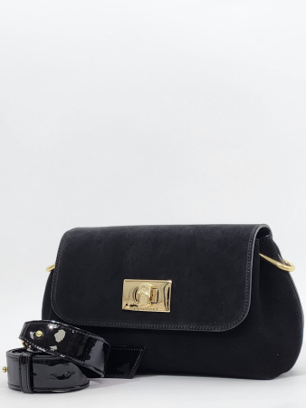 Сумка-багет Di Gregorio gr821 camoscio/vernice nero oro