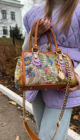 Саквояж-боулер Marino Orlandi mo4520 cocco fiori beige/cuoio