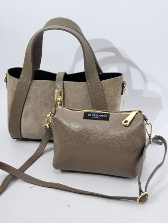 Шоппер Di Gregorio gr9204 vitello/camoscio taupe oro