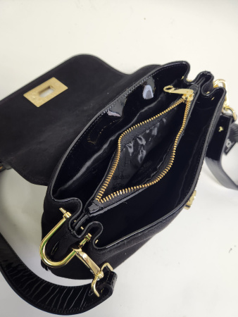 Сумка-багет Di Gregorio gr821 camoscio/vernice nero oro