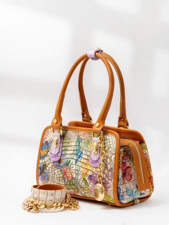 Саквояж-боулер Marino Orlandi mo4520 cocco fiori beige/cuoio