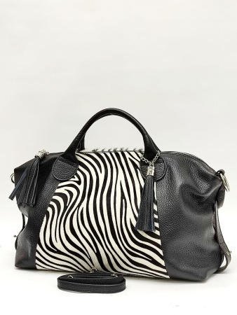 Саквояж-боулер Steffalini st1544 vitello/cavallo zebra nero/bianco