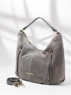 Сумка-хобо Di Gregorio gr3473 camoscio/vitello grigio oro