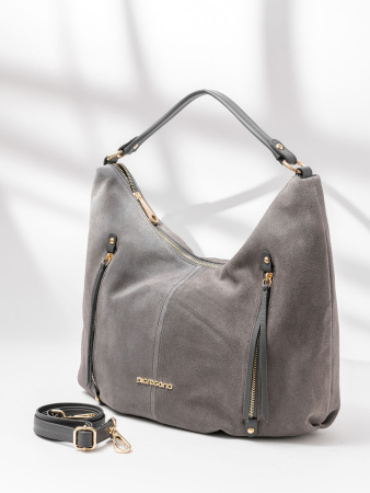Сумка-хобо Di Gregorio gr3473 camoscio/vitello grigio oro